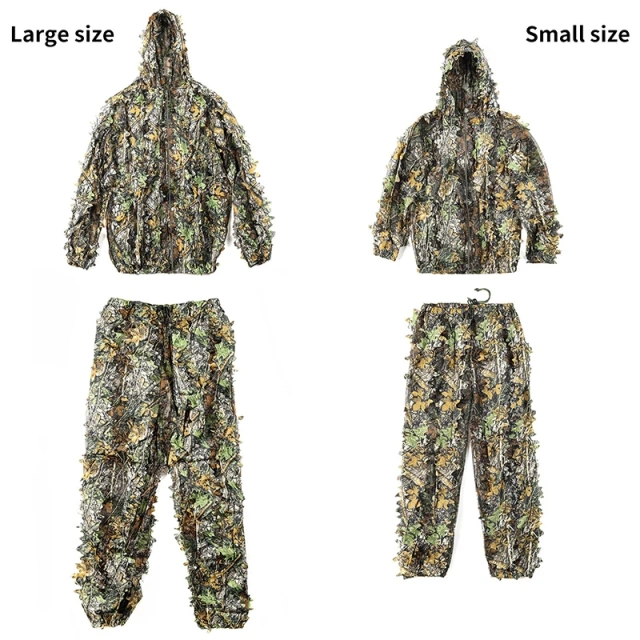 Camouflage Training 3D Leaf Tactical Training Ghillie Suit Breathable Outdoor Woodland Hunting Camouflage Clothing Outdoor Soft and Minimalist Camo Ghillie Suits 3D Leafy Hooded Hunting Simple and Minimalist Camouflage Ghillie Suits