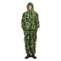New Jungle Woodland Forest Ghillie Suit for Hunting Cosplay Zipper style Camouflage suit 3d Leafy Ghillie Suit Outdoor Ghillie Suit Hunting Suits Pants 3D Leaf Camo Camouflage Coveralls Youth Adult Training Lightweight Clothes