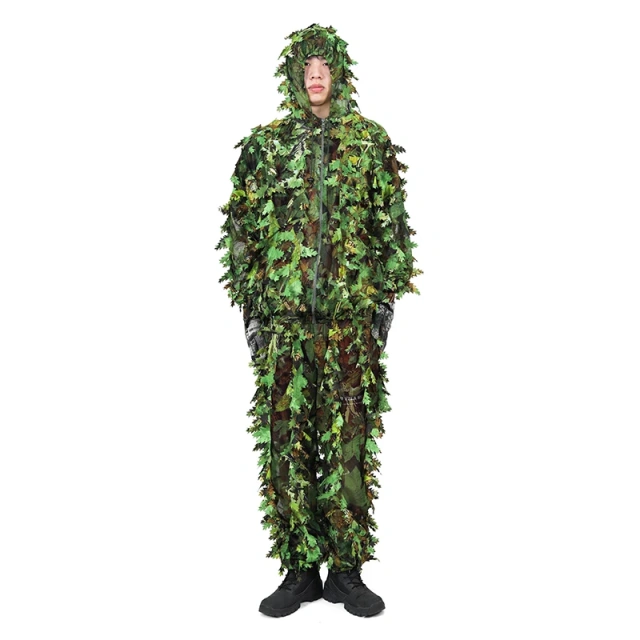 New Jungle Woodland Forest Ghillie Suit for Hunting Cosplay Zipper style Camouflage suit 3d Leafy Ghillie Suit Outdoor Ghillie Suit Hunting Suits Pants 3D Leaf Camo Camouflage Coveralls Youth Adult Training Lightweight Clothes