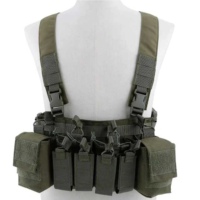 Hunting Equipment Camouflage Carrier Chest Rig Tactic Carrier Chest Rig with Magazine Pouch Tactical Chest Harness Vest military Outdoor Sports Gear Tactical Molle Vest Pouch Bag Carrier Heavy Duty Camouflage Tactical Chest Rig