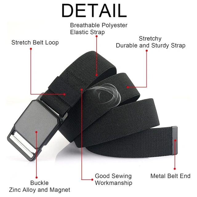 Wear-resistant Tactical Elastic Belts Men Quick Release Magnetic Buckle Stretch Webbing Heavy Duty Work Golf Belt  Fashionable Reversible Web Nylon Casual Belt  Training Men Golf Hiking Pants Jeans Men Ratchet Belt