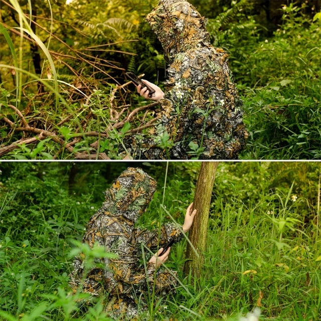 Outdoor Ghillie Suit Hunting Suits Pants 3D Leaf Camo Camouflage Coveralls Youth Adult Training Lightweight Clothes Jungle Camouflage Clothing Camouflage Clothing Hunting Suit for Outdoor Training Games Ghillie Suit