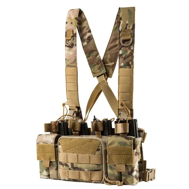 Tactical MOLLE Chest Rigs with Magazine Pouch Harness Tactical Chest Rigs for Hunting Tactical Plate Carrier Vest Tactical Chest Pouches Rig with Mag Pouch Tactical Vest for Chest Multifunctional Tactical Hunting Modular Rig Vest