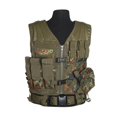 Training Complete Durable Vest Kit Mag Pouches Professional Flecktarn Camo   Training Vest Mesh Breathable Vest Adjustable Assault Training Uniform with Detachable Belt & Holster