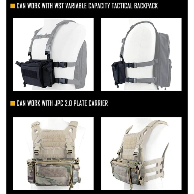 Tactical Gear Chest Rig Bags Heavy Duty Tactical Micro Chest Rig with Mag Pouch Lightweight Camo Tactical Vest Customized Training Chest Rig with Mag Pouch High Quality Tactical Chest Rig Molle Pouches Tactical Training Vest