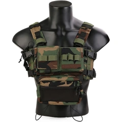 Woodland Tactical Modular Chest Rig Vest for Training Tactical Modular Vest With Mag Pouch Tactical Micro Chest Rigs Hot Sale Tactical Chest Rig for Outdoor Tactical Camouflage Chest Rig Heavy Duty Molle Tactical Chest Rig Vest