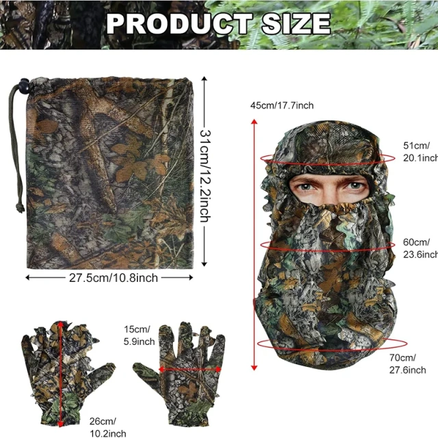 Outdoor Soft and Minimalist Camo Ghillie Suits 3D Leafy Hooded Hunting Simple and Minimalist Camouflage Ghillie Suits Lightweight Practical 3D Leafy Camo Suits with Storage Bag Ghillie Suits for Men Leaf Camouflage Training Hunting Ghillie Suit