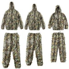 Camouflage Training 3D Leaf Tactical Training Ghillie Suit Breathable Outdoor Woodland Hunting Camouflage Clothing Outdoor Soft and Minimalist Camo Ghillie Suits 3D Leafy Hooded Hunting Simple and Minimalist Camouflage Ghillie Suits