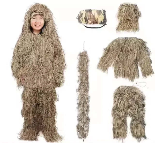 Hot Sale Kids 3D Camouflage Hunting Forest Woodland Ghillie Suit Camouflage Hunting Apparel Children's Ghillie Suit for Outdoor Lightweight Breathable Ghillie Suit Jungle Hunting Camouflage Clothing