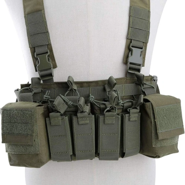 Factory Direct Sales Tactical Chest Vest Rig Adjustable Tactical Chest Rig with Mag Pouches Tactical Chest Rig Bag Customized High Quality Tactical Chest Vest Rig Tactical Vest with Multi-pockets Outdoor Training Hunting Vest