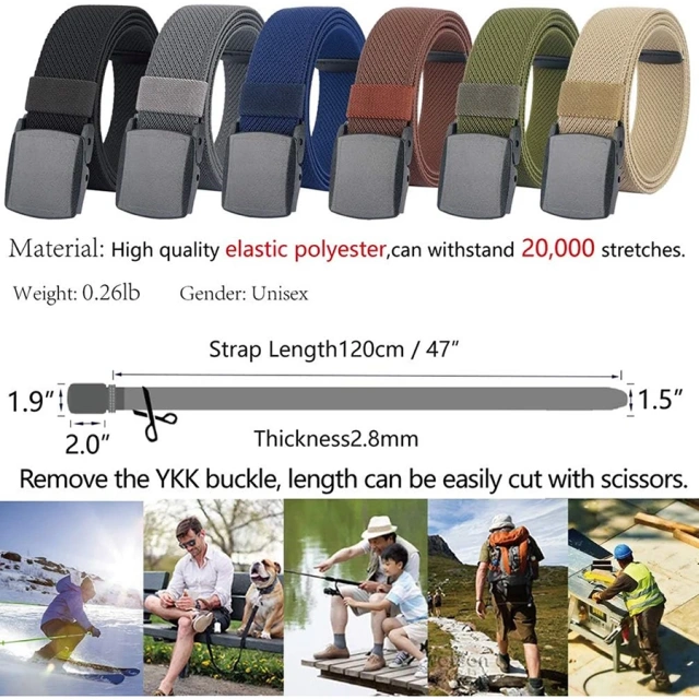 Elastic Belts Stretch Canvas No Metal Plastic Buckle Work Travel Sports Trim Fit Waist Tactical Belt  Wholesale Wear-resistant Ratchet Belt Nylon Web Tactical Belt with Automatic Slide Buckle Adjustable