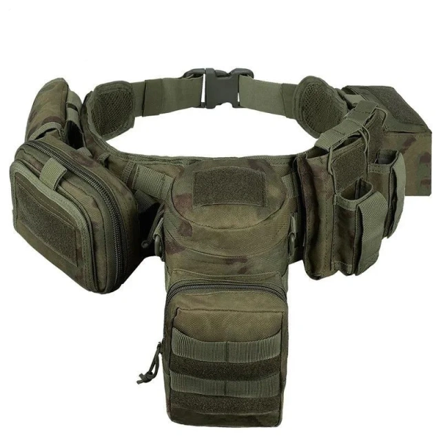 Multi-functional Camouflage Tactical Waist Pack Outdoor Hunting Belt Multi-functional Pocket Carrying Gear Tactic Waist Belt  Wear-resistant Breathable Reversible Ratchet Belts Men Tactical Men Nylon Web Outside Tail Golf Belt