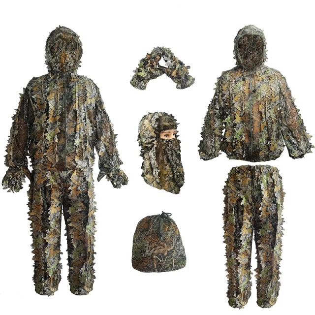 Premium Camouflage Lightweight Outdoor Game Training Adult 3D Leafy Camouflage Clothing Ghillie Suit Camo Suit for Hunting Outdoor Soft and Minimalist Camo Ghillie Suits 3D Leafy Hooded Hunting Simple and Minimalist Camouflage Ghillie Suits