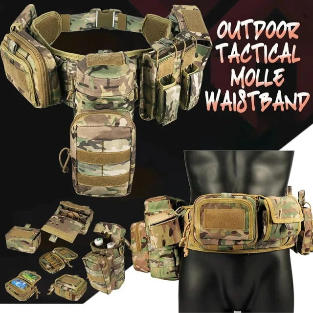 Tactical Waistband Hunting Waist Security Gadget Pouch Waist Bag with Pouches Multi Functional Carrying Equipment Belt  Adjustable Detachable Camouflage Tactical Waist Wrap Set Multi-functional Outdoor Combination Belt Accessory Package Set