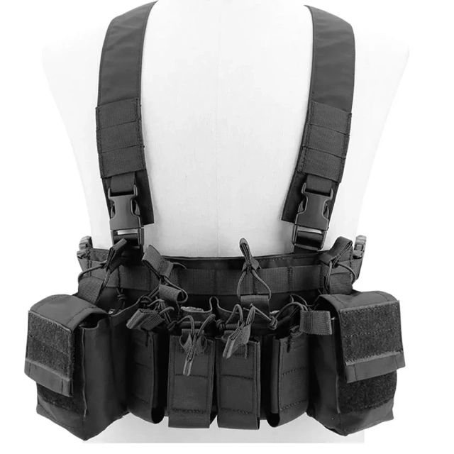 Hunting Equipment Camouflage Carrier Chest Rig Tactic Carrier Chest Rig with Magazine Pouch Tactical Chest Harness Vest military Outdoor Sports Gear Tactical Molle Vest Pouch Bag Carrier Heavy Duty Camouflage Tactical Chest Rig