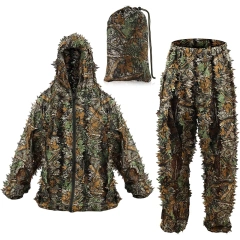Lightweight Practical 3D Leafy Camo Suits with Storage Bag Ghillie Suits for Men Leaf Camouflage Training Hunting Ghillie Suit Jungle Hunting Camo Ghillie Suit 3D Leaf with Zippers and Pockets Lightweight Breathable Outdoor Hunting Camouflage Clothing