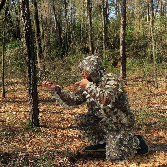 Ghillie Suit 3D Leafy Camo Quick Drying Hunting Gilly Gillies Suits for Men Leaf Camouflage Jungle Hunting Suits Jungle Hunting Camo Ghillie Suit 3D Leaf with Zippers and Pockets Lightweight Breathable Outdoor Hunting Camouflage Clothing