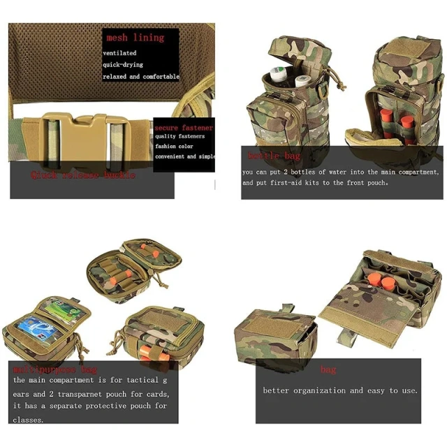 Adjustable Outdoor Multi Function Tactical Duty Belt Premium Lightweight Detachable Comfort Utility Belt With Tool Pouches  Sport enthusiasts Quick-release Buckle Modular Equipment Tactical Belts Multifunctional Oxford Camping tactic Waist Belt