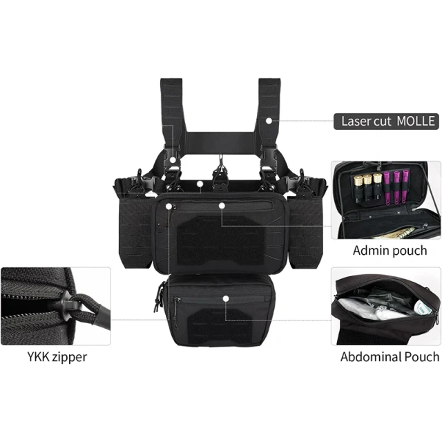 Adjustable Detachable Tactical Modular Vest with Mag Pouch Tactical Chest Rig Tactical Molle Micro Chest Rigs High Quality Tactical Chest Rig with Magazine Pouches Tactical Rig for Chest Outdoor Tactical Chest Rig