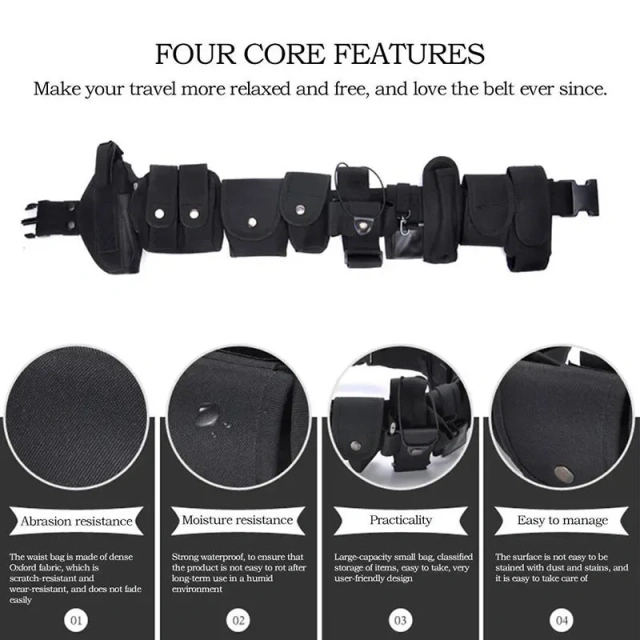 Premium Detachable Tactical Duty Security Belts Training Duty Security Multifunctional Utility Kit Duty Belt with Pouch Set  Adjustable Training Tactical Belt Utility Nylon Web Rigger Work Belt with Heavy Duty Quick-Release Buckle