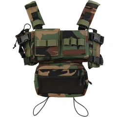 Woodland Tactical Modular Chest Rig Vest for Training Tactical Modular Vest With Mag Pouch Tactical Micro Chest Rigs Hot Sale Tactical Chest Rig for Outdoor Tactical Camouflage Chest Rig Heavy Duty Molle Tactical Chest Rig Vest