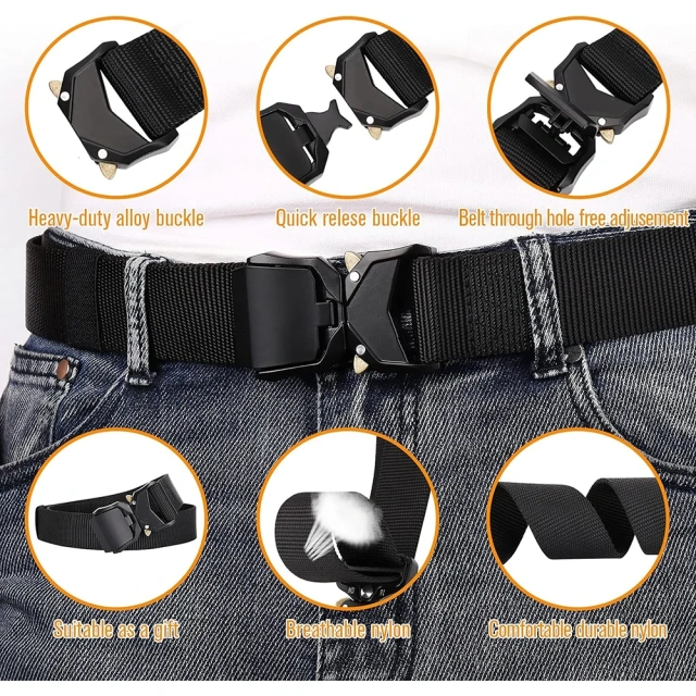 Wholesale Wear-resistant Tactical Belt Casual Men's Nylon Web Work Heavy Duty Quick Release Buckle Work Belt  Outdoor Premium Detachable Camping and Everyday Use Duty Belt Rig Kit Tactical Duty Belt Handcuff Case Radio Holder Belts