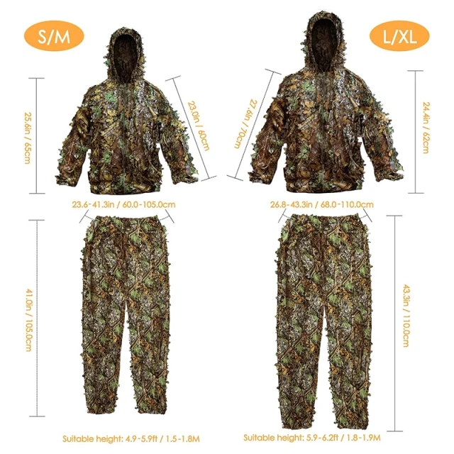High Quality Outdoor Ghillie Suit Adult 3D Leafy Camouflage Clothing Camo Hunting Suit for Outdoor Game Ghillie Suit Outdoor Ghillie Suit Hunting Suits Pants 3D Leaf Camo Camouflage Coveralls Youth Adult Training Lightweight Clothes