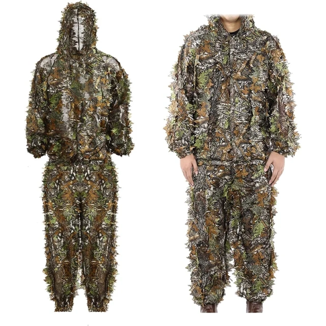Outdoor Ghillie Suit Hunting Suits Pants 3D Leaf Camo Camouflage Coveralls Youth Adult Training Lightweight Clothes Jungle Camouflage Clothing Camouflage Clothing Hunting Suit for Outdoor Training Games Ghillie Suit