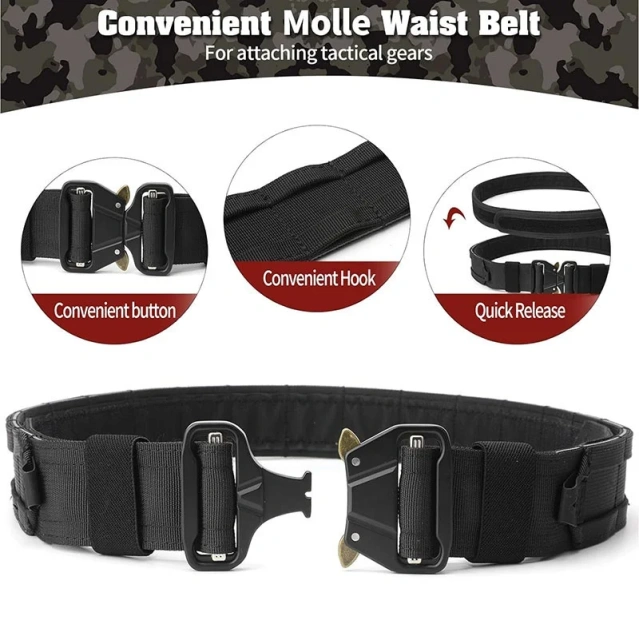 Adjustable Outdoor Quick Release Tactical Heavy Duty Belt Quick-release Buckle High Density Material Tactical Waist Belt  Premium Outdoor Hunting Gadget Pouch Waist Bag Adjustable Padded sport enthusiasts Duty Belts Tactical Utility with Holster