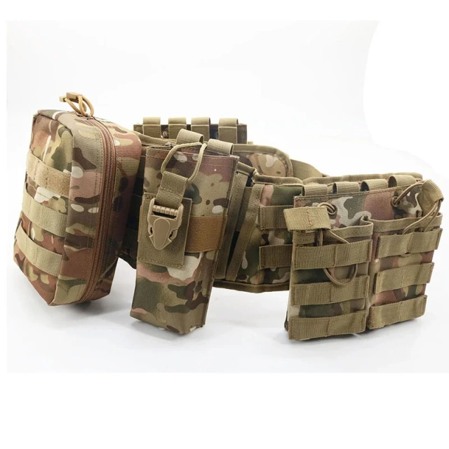 Multi-functional Adjustable Outdoor Waist Wrap Camouflage Tactical Belt Set Multi-functional Belt High Duty Accessory Bag  Waterproof Tactical Belts multifunctional Nylon Web Work Belt with Heavy Duty Quick Release Buckle