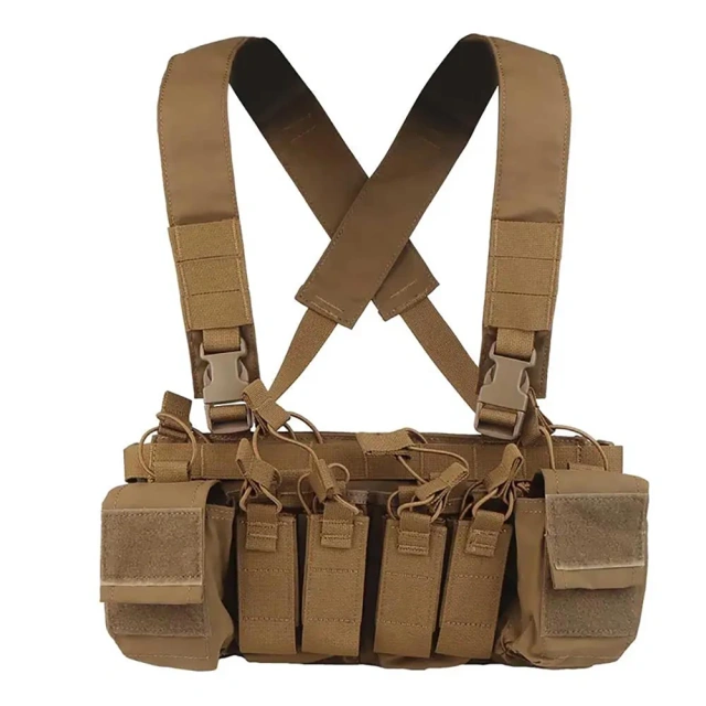 Lightweight Tactical Carry Chest Rig Multifunctional Tactical Chest Hanging Vest with Pouch Hunting Accessories Harness Tactical Rig Vest Heavy Duty Camo Tactical Rig Multipurpose Tactical Chest Rig