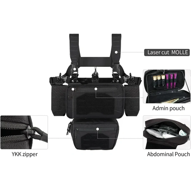 Tactical Chest Rig with Mag Pouch Tactical Molle Micro Chest Rigs Adjustable Detachable Tactical Modular Vest Chest Rig Customized Tactical Chest Pack Tactical Molle Chest Rig with Multi-Pockets Mag Pouch Training Tactical Vest