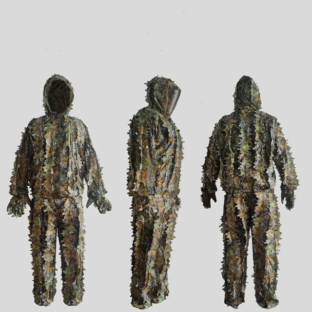 Premium Camouflage Lightweight Outdoor Game Training Adult 3D Leafy Camouflage Clothing Ghillie Suit Camo Suit for Hunting Outdoor Soft and Minimalist Camo Ghillie Suits 3D Leafy Hooded Hunting Simple and Minimalist Camouflage Ghillie Suits