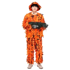 Maple Leaf Camo Ghillie Suit Button Style Outdoor Camouflage Suit Unisex Breathable Camouflage Clothing New Jungle Woodland Forest Ghillie Suit for Hunting Cosplay Zipper style Camouflage suit 3d Leafy Ghillie Suit