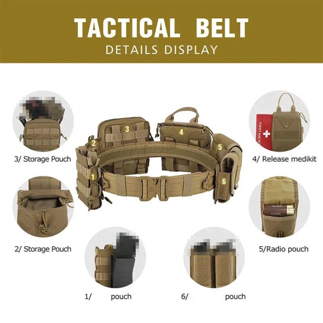 Tactical Belt with Pouches Accessories Hunting Utility Belts for Outdoor Multifunctional Wear-resistant Tactical Belts  Wear-resistant Lightweight  Ratchet Belt Men Nylon Web multifunctional Tactical Belt with Automatic Slide Buckle