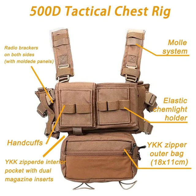 Tactical Molle Chest Rig with Mag Pouches Tactical Modular Micro Rig Nylon Tactical Vest for Hunting Training Tactical Accessories Vest Chest Rig for Outdoor Heavy Duty Tactical Vest Rig Bag Adjustable Tactical Chest Rig
