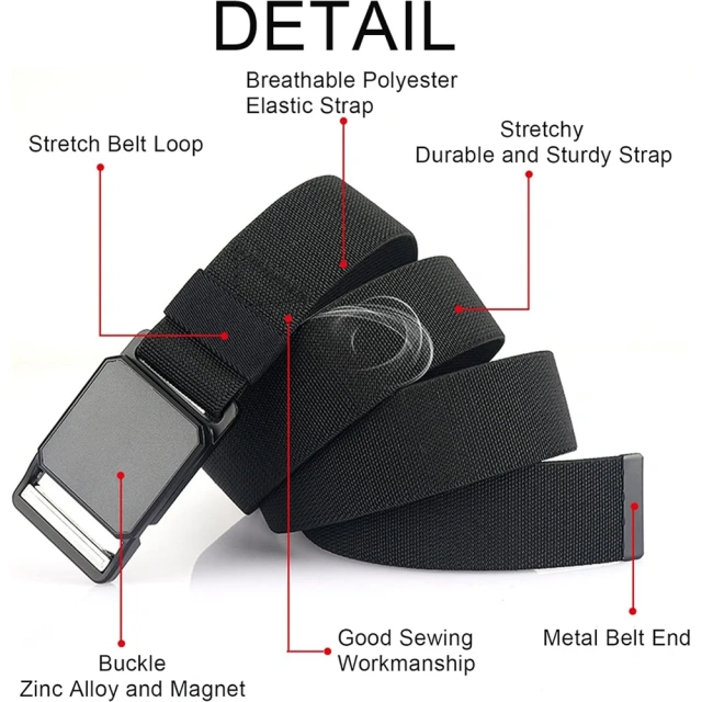 Wear-resistant Tactical Elastic Belts Men Quick Release Magnetic Buckle Stretch Webbing Heavy Duty Work Golf Belt  Wholesale Outdoor High density Material Adjustable Heavy Duty Utility Belt Quick-Release Belt with Pouch tactic Waist Belt