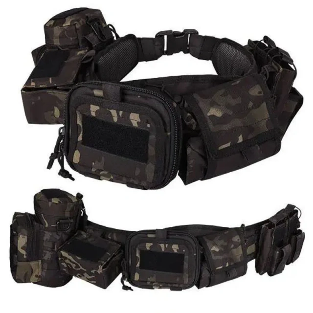 Camouflage Sport Enthusiasts Multi-function Tactical Training Girdle Tactical Waist Bag Hunting Pouch Tactic Waist Belt  Hot selling Braided multifunctional Wear-resistant Canvas Training durable Woven Elastic Stretch Tactical Belt