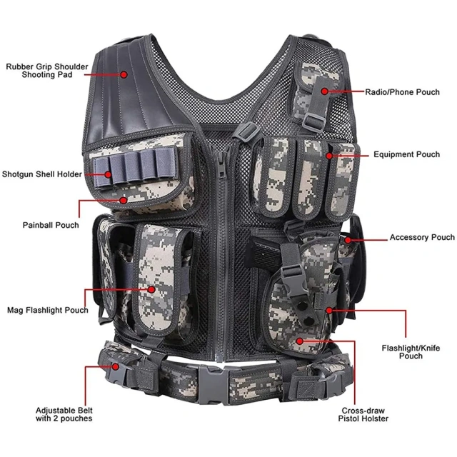 Mesh Breathable Wear-resistant Vest Adjustable Durable Training Uniform with Detachable Belt & Holster Training Vest  Breathable Right Hand Training Vest Men Workout Adjustable sports equipment Vest