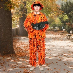 Maple Leaf Camo Ghillie Suit Button Style Outdoor Camouflage Suit Unisex Breathable Camouflage Clothing New Jungle Woodland Forest Ghillie Suit for Hunting Cosplay Zipper style Camouflage suit 3d Leafy Ghillie Suit