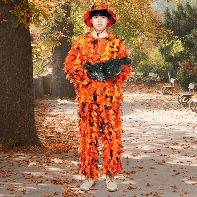 Maple Leaf Camo Ghillie Suit Button Style Outdoor Camouflage Suit Unisex Breathable Camouflage Clothing New Jungle Woodland Forest Ghillie Suit for Hunting Cosplay Zipper style Camouflage suit 3d Leafy Ghillie Suit