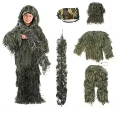 Hot Sale Kids 3D Camouflage Hunting Forest Woodland Ghillie Suit Camouflage Hunting Apparel Children's Ghillie Suit for Outdoor Lightweight Breathable Ghillie Suit Jungle Hunting Camouflage Clothing