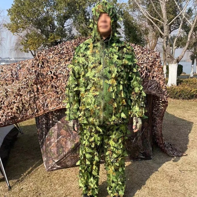 New Jungle Woodland Forest Ghillie Suit for Hunting Cosplay Zipper style Camouflage suit 3d Leafy Ghillie Suit Outdoor Ghillie Suit Hunting Suits Pants 3D Leaf Camo Camouflage Coveralls Youth Adult Training Lightweight Clothes
