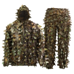 Ghillie Suit 3D Leafy Camo Quick Drying Hunting Gilly Gillies Suits for Men Leaf Camouflage Jungle Hunting Suits Jungle Hunting Camo Ghillie Suit 3D Leaf with Zippers and Pockets Lightweight Breathable Outdoor Hunting Camouflage Clothing