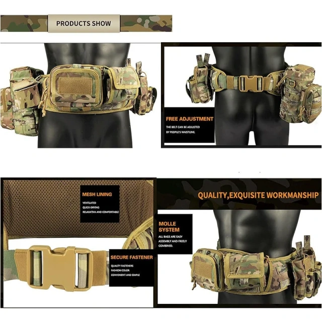Wholesale High Duty Outdoor Durable Multifunctional Tactical Belt Breathable Duty Belt Quick Release Adjustable Utility Belt  High Tactical Waist Belt Pouches Modular Equipment System Security Duty Utility Outdoor Camping Hunting Belt