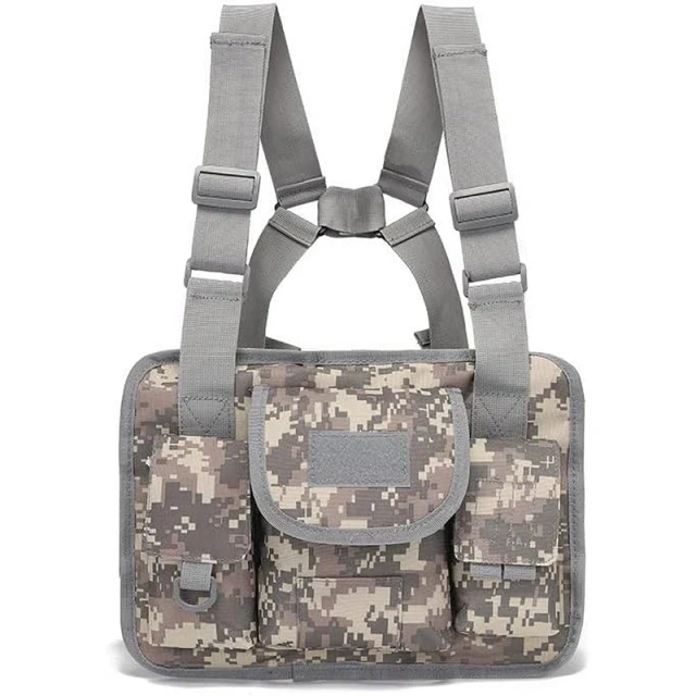 Outdoor Sports Gear Tactical Chest Rig Multi-Functional Tactical Vest ACU Tactical Chest Rig Pouch with Strap Heavy Duty Tactical Gear Chest Rig Bags for Outdoor Camouflage Tactical Vest Outdoor Tactical Chest Rig