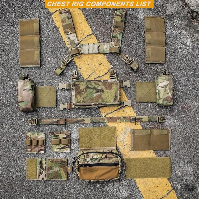 Tactical Molle Chest Rig with Mag Pouches Modular Micro Tactical Chest Rig Nylon Tactical Vest for Hunting Training Customized Tactical Chest Rig Equipment Gear Camo Tactical Vest Rig Heavy Duty Tactical Chest Harness MOLLE Rig