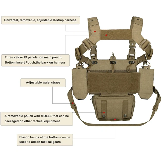 Tactical Chest Rig Multifunctional Adjustable Tactical Vest with Mag Pouches Outdoor Camouflage Chest Rig Tactical Micro Chest Rig with Magazine Holder Tactics Security Vest Outdoor Tactics Chest Rig