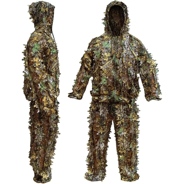 High Quality Outdoor Ghillie Suit Adult 3D Leafy Camouflage Clothing Camo Hunting Suit for Outdoor Game Ghillie Suit Outdoor Ghillie Suit Hunting Suits Pants 3D Leaf Camo Camouflage Coveralls Youth Adult Training Lightweight Clothes