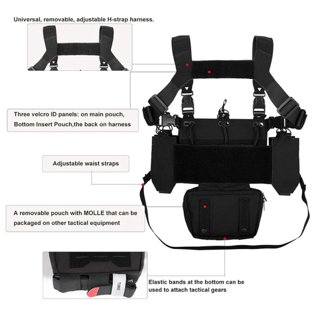 Tactical Gear Chest Rig Adjustable Detachable Tactical Modular Vest with Mag Pouch Tactical Micro Chest Rigs Outdoor Camouflage Tactical Vest Good Quality Tactical Training Vest Tactical Chest Rig with Magazine Pouch